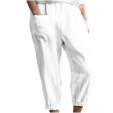 BLVB Womens 2025 Summer Cotton Linen Capri Pants Casual Loose Beach Lounge Capris Elastic Waist Pocketed Trousers