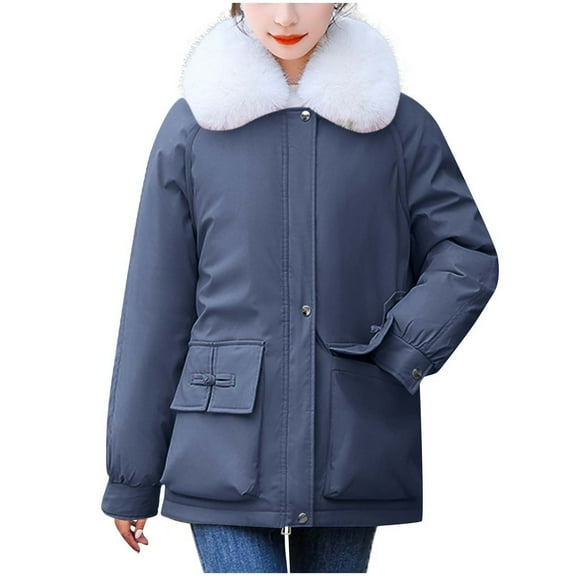 BLVB Womens Winter Coats Thicken Warm Down Puffer Jackets Fuzzy Fleece Lapel Collar Outerwear with Pockets