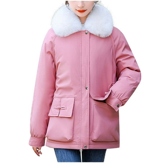 BLVB Womens Winter Coats Thicken Warm Down Puffer Jackets Fuzzy Fleece Lapel Collar Outerwear with Pockets