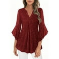 thumbnail image 1 of BLVB Womens 3/4 Ruffle Sleeve Tops Dressy Casual Blouse Chiffon V Neck Evening Party Night out Wedding Cocktail Shirt, 1 of 7