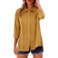 thumbnail image 1 of BLVB Womens 3/4 Sleeve Button down Shirts Cotton Linen Tops Lapel Casual Loose Fit Pleated Blouses Spring Summer Clothes, 1 of 7