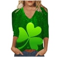 thumbnail image 1 of BLVB Womens 3/4 Sleeve Tshirt St Patricks Day Tees Shirt Shamrock Tops Casual V Neck Blouse Tops Green 1, 1 of 5