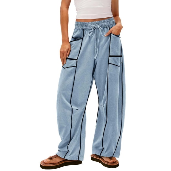 BLVB Womens Baggy Wide Leg Pants Casual Summer Sweat Pants Drawstring Waist Lounge Jogger Pants with Pockets