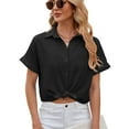 thumbnail image 1 of BLVB Womens Button down Cropped Shirts Short Sleeve Casual Crop Tops Plain Lapel Blouse Shirt Summer Clothes Black, 1 of 7