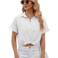 thumbnail image 1 of BLVB Womens Button down Cropped Shirts Short Sleeve Casual Crop Tops Plain Lapel Blouse Shirt Summer Clothes White, 1 of 7