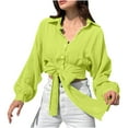 thumbnail image 1 of BLVB Womens Button down Shirts Tie Lapel Long Sleeve Crop Tops Trendy Spring Fall Going out Blouse, 1 of 8