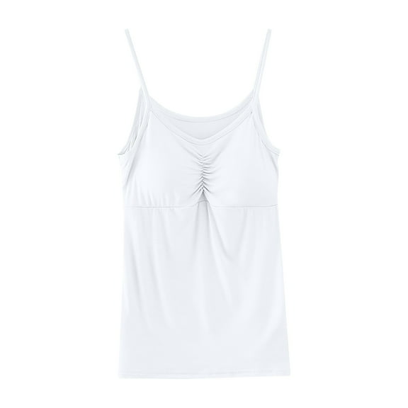 BLVB Womens Cami Tops with Built in Bras V Neck Spaghetti Strap Summer Sleeveless Basic Shirts Casual Workout Yoga Tees