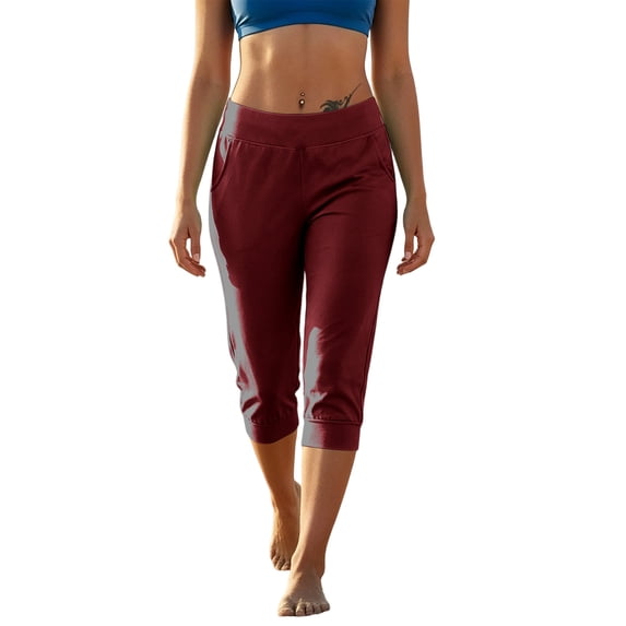 BLVB Womens Capri Joggers Cropped Yoga Running Lounge Pants Low Rise Stretchy Workout Sweatpants with Pockets