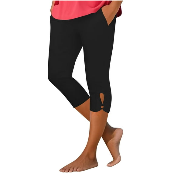 BLVB Womens Capri Leggings with Pockets Summer Capris Workout Yoga High Waisted Capri Pants Casual Pull on Lounge Cropped Tights