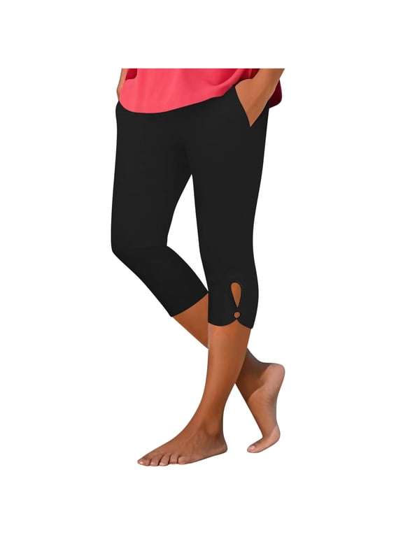 Womens Capri Leggings with Pockets Summer Capris Workout Yoga High Waisted Capri Pants Casual Pull on Lounge Cropped Tights