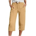 thumbnail image 1 of BLVB Womens Capri Pants Casual High Waisted Wide Leg Lounge Capris Drawstring Loose Beach Pants Trousers with Pockets, 1 of 6