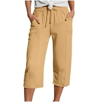 BLVB Womens Capri Pants Casual High Waisted Wide Leg Lounge Capris Drawstring Loose Beach Pants Trousers with Pockets