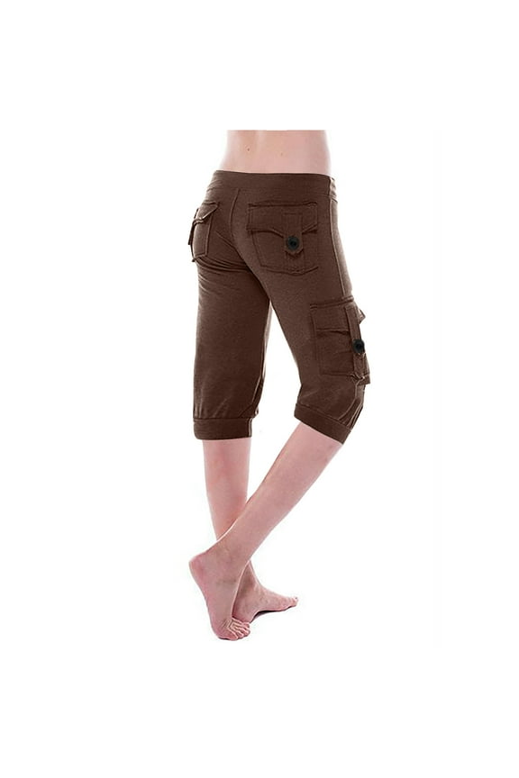 Womens Capri Yoga Pants Loose Drawstring Low Rise Cargo Pants Lounge Joggers Pants Capris with Pockets