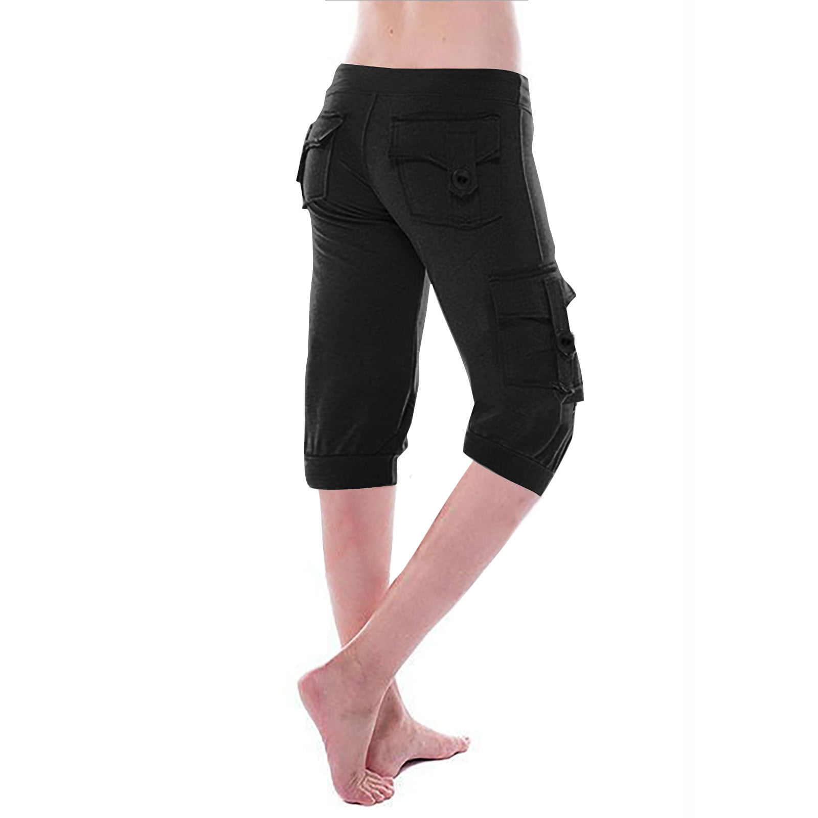 BLVB Womens Capri Yoga Pants Loose Drawstring Low Rise Cargo Pants ...