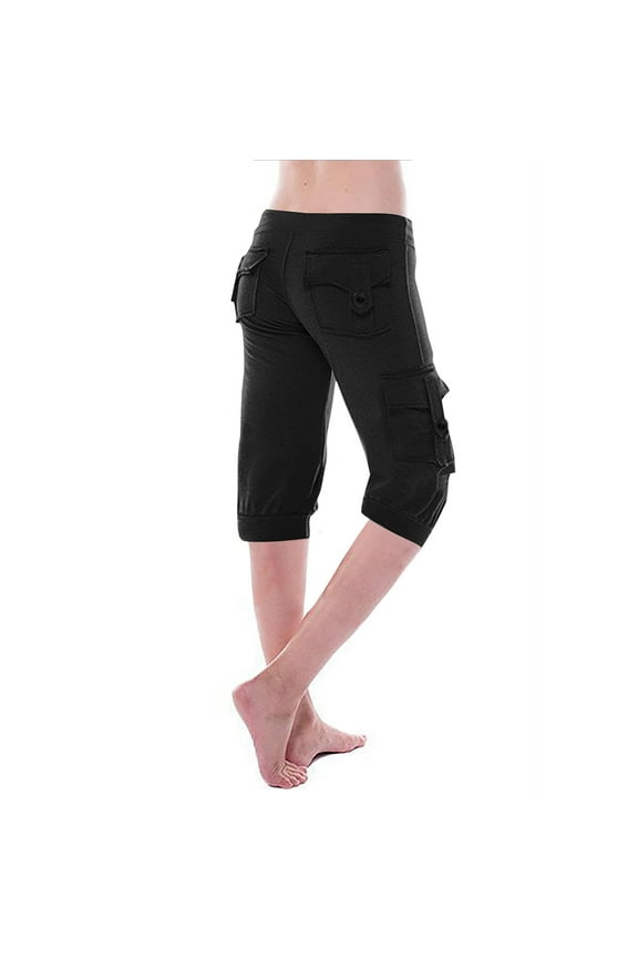 Womens Capri Yoga Pants Loose Drawstring Low Rise Cargo Pants Lounge Joggers Pants Capris with Pockets