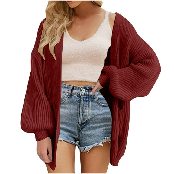 BLVB Womens Cardigan Fall Trendy Oversized Open Front Knit Sweater Casual Winter Coats Outwear with Pockets
