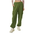 thumbnail image 1 of BLVB Womens Cargo Sweatpants Casual Baggy Fleece High Waisted Wide Leg Joggers Pants Trendy Trousers with Pockets, 1 of 7
