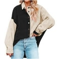 thumbnail image 1 of BLVB Womens Casual Button down Shirt Trendy Color Block Long Sleeve Blouse Tops Loose Fit Ladies Jackets Fall Clothes, 1 of 9