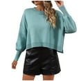 thumbnail image 1 of BLVB Womens Casual Fall Crop Sweaters Long Sleeve Ribbed Knit Sweater Loose Soft Crewneck Pullover Blouse Tops, 1 of 9