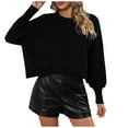 thumbnail image 1 of BLVB Womens Casual Fall Crop Sweaters Long Sleeve Ribbed Knit Sweater Loose Soft Crewneck Pullover Blouse Tops, 1 of 9
