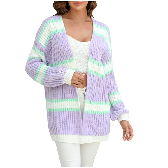 BLVB Womens Casual Long Sleeve Cardigans Open Front Lightweight Cable Knit Sweater Oversized Outwear Fall Clothes