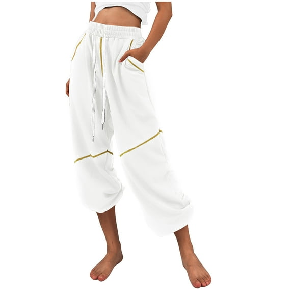 BLVB Womens Cinch Bottom Sweatpants Pockets High Waist Sporty Gym Athletic Jogger Pants Lounge Trousers with Drawstring