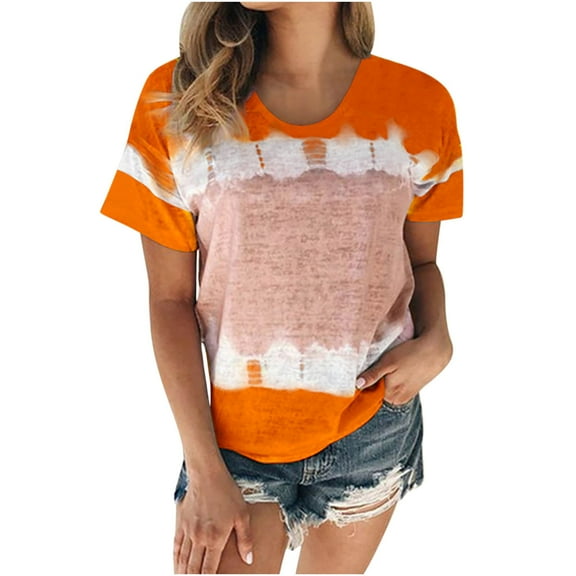 BLVB Womens Color Block Tops Dressy Casual Blouses Short Sleeve Crewneck Fashion T Shirts Summer Outfits