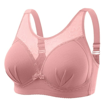 BLVB Womens Comfort Sleep Bra Scoop Neck Floral Lace Bras Full Coverage Wireless Everyday Bra Pink