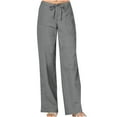 thumbnail image 1 of BLVB Womens Cotton Linen Pants Summer Wide Leg Pants Casual Loose Drawstring High Waisted Palazzo Beach Lounge Trousers, 1 of 6
