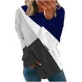 thumbnail image 1 of BLVB Womens Crewneck Sweatshirts Trendy Fall Long Sleeve Loose Pullover Dressy Casual Ladies Color Block Blouse Blue A5, 1 of 6