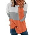 thumbnail image 1 of BLVB Womens Crewneck Sweatshirts Trendy Fall Long Sleeve Loose Pullover Dressy Casual Ladies Color Block Blouse Orange, 1 of 5