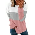 thumbnail image 1 of BLVB Womens Crewneck Sweatshirts Trendy Fall Long Sleeve Loose Pullover Dressy Casual Ladies Color Block Blouse Pink, 1 of 5