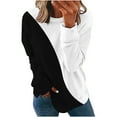 thumbnail image 1 of BLVB Womens Crewneck Sweatshirts Trendy Fall Long Sleeve Loose Pullover Dressy Casual Ladies Color Block Blouse White A3, 1 of 6