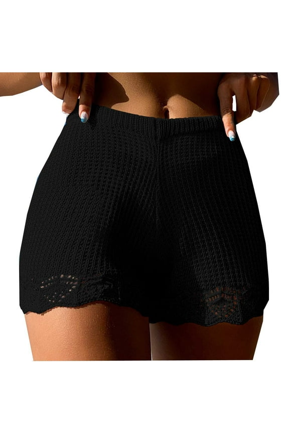 Womens Crochet Knit Shorts Summer High Waist Hollow out Cover Ups Beach Vacation Shorts Swimwear