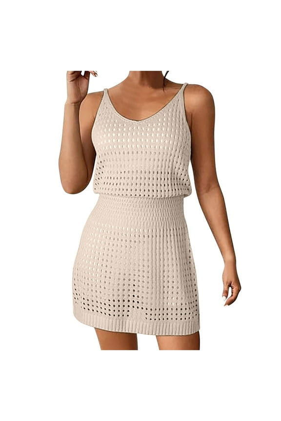 Womens Crochet Swimsuit Coverup Sleeveless Bathing Suit Beach Cover up Knit Summer Dress for Women