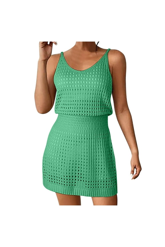 Womens Crochet Swimsuit Coverup Sleeveless Bathing Suit Beach Cover up Knit Summer Dress for Women