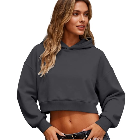 BLVB Womens Cute Cropped Hoodies Long Sleeve Sweatshirts Fall Fashion Outfits Winter Pullover Clothes