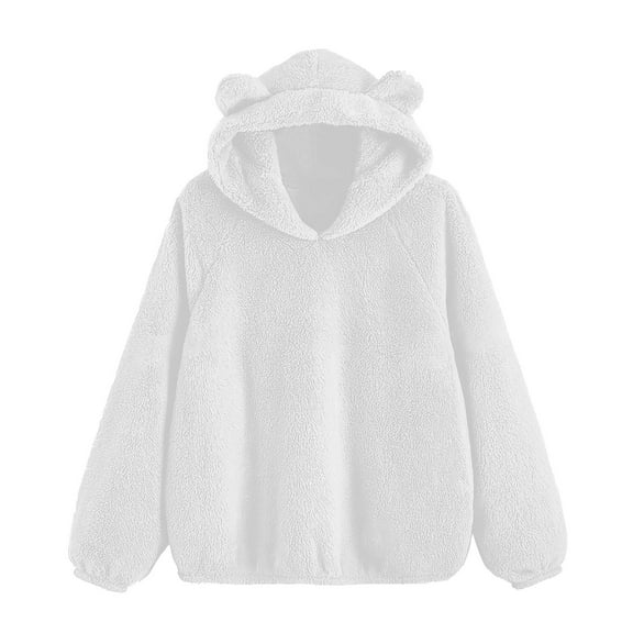 BLVB Womens Cute Hoodies Fuzzy Hooded Sweatshirt Fleece Hoodie Pullover Sherpa Sweater Winter Warm Homewear Loungewear