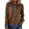 thumbnail image 1 of BLVB Womens Denim Lapel Sweatshirts Casual Long Sleeve Button down Knit Pullover Sweaters Fall Fashion Outfits, 1 of 7