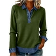 thumbnail image 1 of BLVB Womens Denim Lapel Sweatshirts Casual Long Sleeve Button down Knit Pullover Sweaters Fall Fashion Outfits, 1 of 7