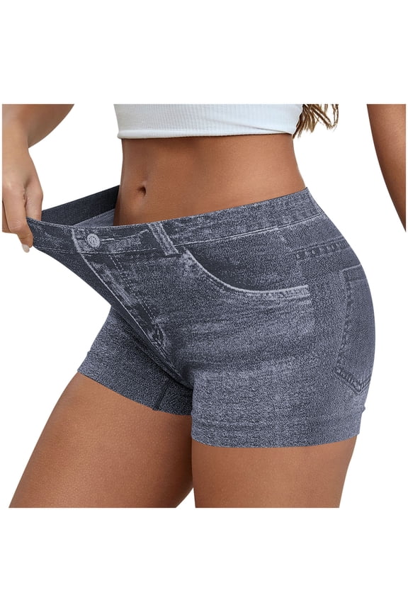 Womens Denim Print Shorts Stretchy Jean Look like Biker Shorts Plus Size Hot Shorts for Curvy Women