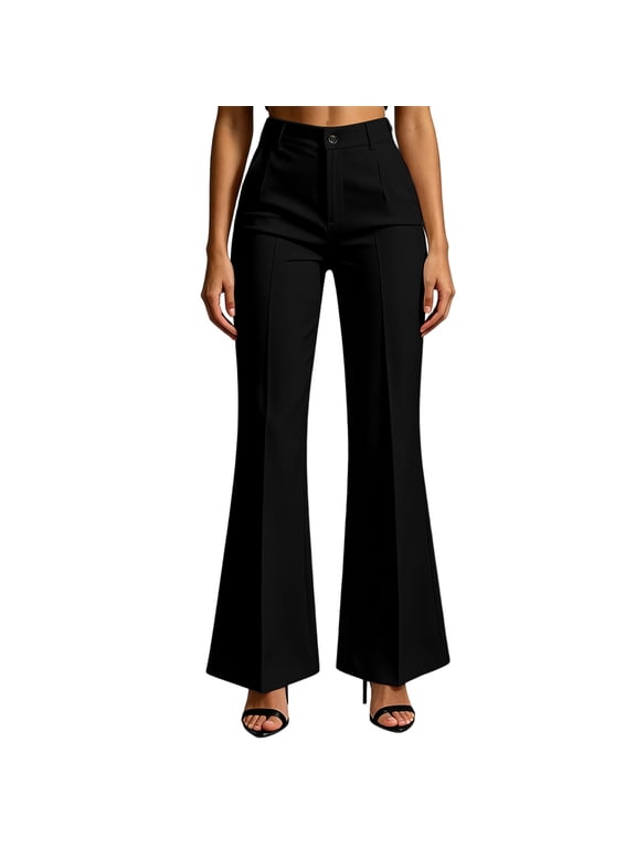Womens Dress Pants Flare Business Casual Work Pants with Pockets Stretchy High Waisted Bootcut Slacks Pull on Office Trousers