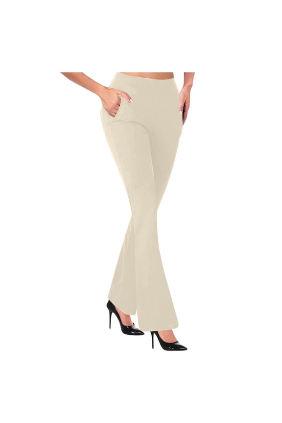 Womens Dress Pants High Waisted Flare Leggings Casual Slacks for Women Stretchy Bootcut Work Office Trousers with Pockets