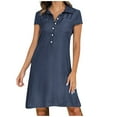 thumbnail image 1 of BLVB Womens Dress Summer Casual Short Sleeve Button Lapel Shirt Dress Knee Length Dress with Chest Pockets, 1 of 6