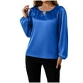 thumbnail image 1 of BLVB Womens Dressy Business Casual Blouse Pleated Long Sleeve Tops Crewneck Satin Silk Office Work Shirt Fall Outfits, 1 of 4