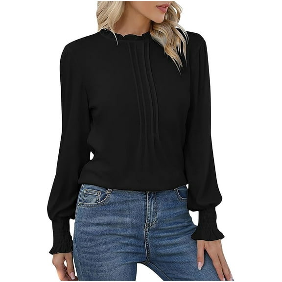 BLVB Womens Dressy Casual Tops Mock Neck Long Sleeve T-Shirts Business Work Blouse Fall Spring Clothes