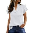 thumbnail image 1 of BLVB Womens Dressy Casual Tops Ruffle Short Sleeve V Neck Shirts Elegant Business Work Blouse Spring Summer Outfits Fashion Clothes, 1 of 7