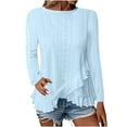 thumbnail image 1 of BLVB Womens Eyelet Tops Long Sleeve Tunic Blouse Dressy Shirts Ruffle Asymmetrical Hem Spring Fall Fashion Clothes Trendy Tops, 1 of 7