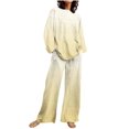 thumbnail image 1 of BLVB Womens Fall Casual Lounge Pajamas Sets Long Sleeve Crewneck Tops Loose Wide Leg Pants 2 Piece Tracksuits Outfits Yellow A4, 1 of 5