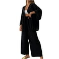thumbnail image 1 of BLVB Womens Fall Cotton Linen Two Piece Outfits Long Sleeve Open Front Cardigan Wide Leg Pants Fashion Lounge Sets, 1 of 6